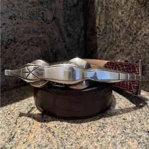Rare! Kieselstein-Cord Sterling Long Gator Buckle With Brown Alligator Belt Sz 2